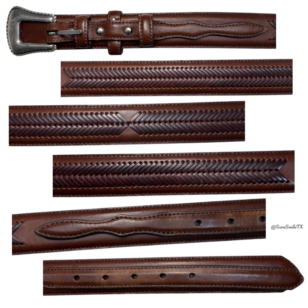 NOCONA BELT CO Mens Vintage Brown Leather Top Hand Ranger Western Belt - Picture 8 of 9